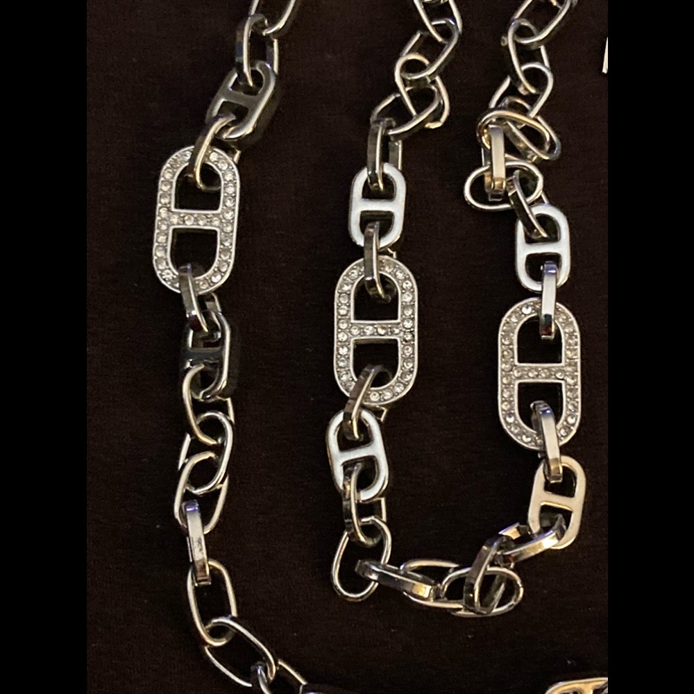 Ann Taylor Silver Tone Pave Crystal Chain Link Necklace - Picture 2 of 8